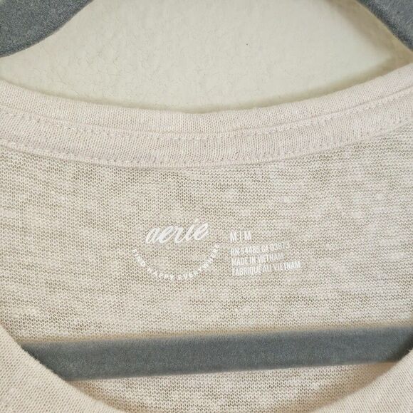 Aerie Burnout Linen Blend Graphic Tee Boyfriend T-Shirt Top Size M Cream - Picture 5 of 6